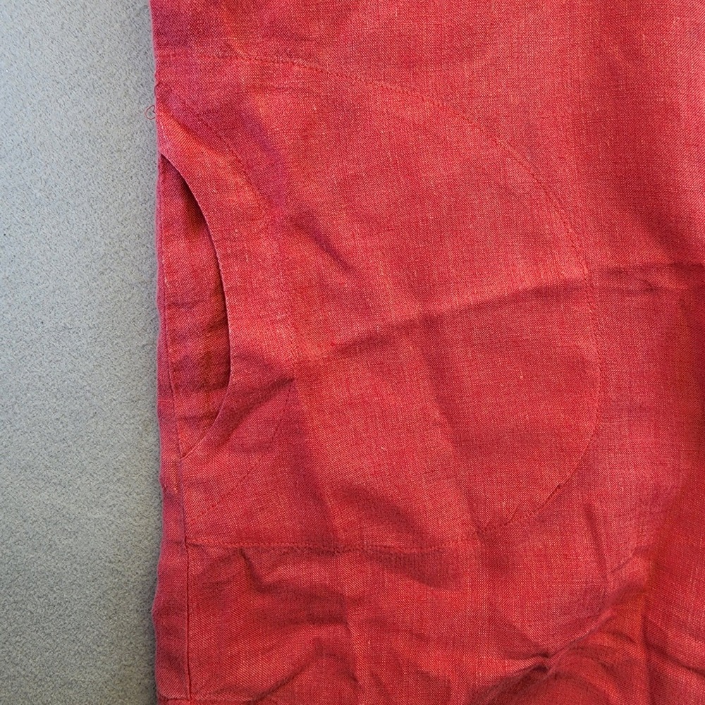 Chicos Linen Button Down Shirt Size 2 Large Pink Red Roll Tab Sleeve Tunic Linen - Picture 7 of 13
